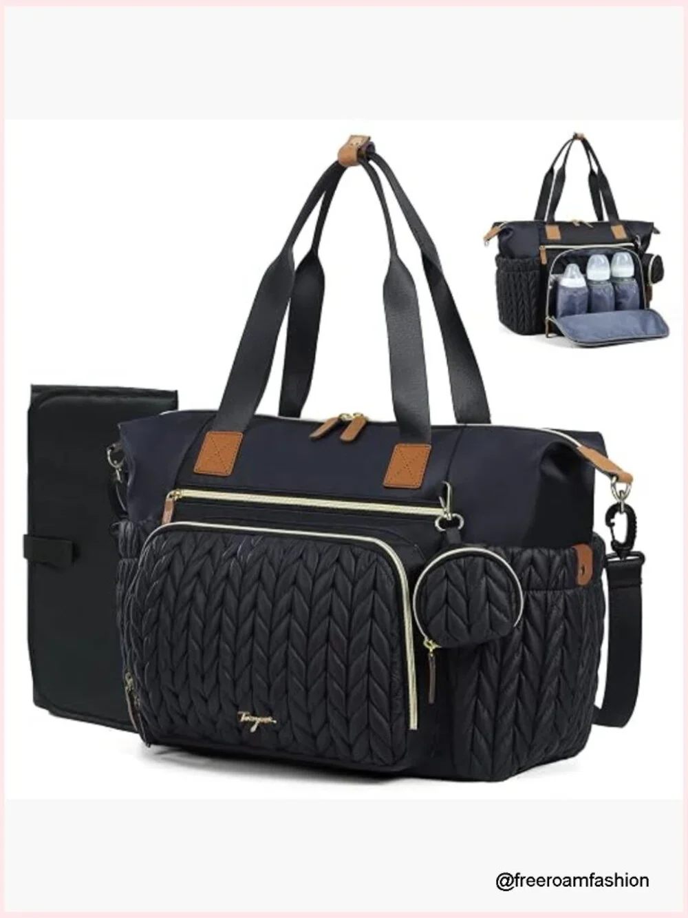 Large Diaper Bag Tote, Waterproof, Hospital Bag, Travel Tote with Changing Pad,